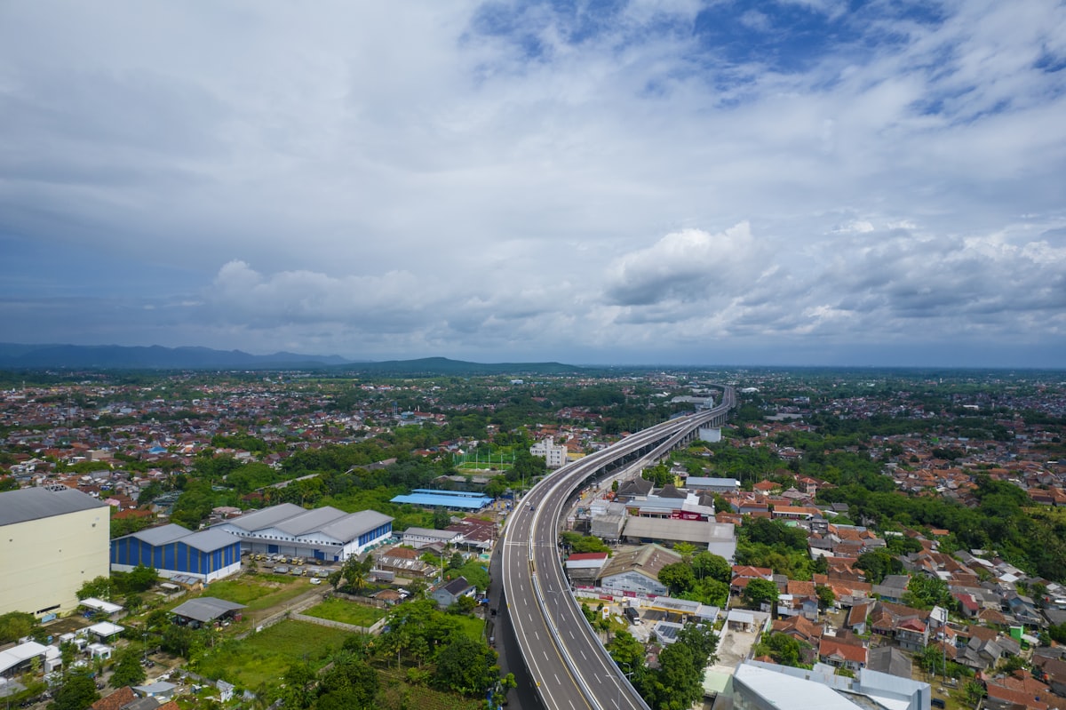 Aerial view of regional infrastructure development showing economic growth and urban planning